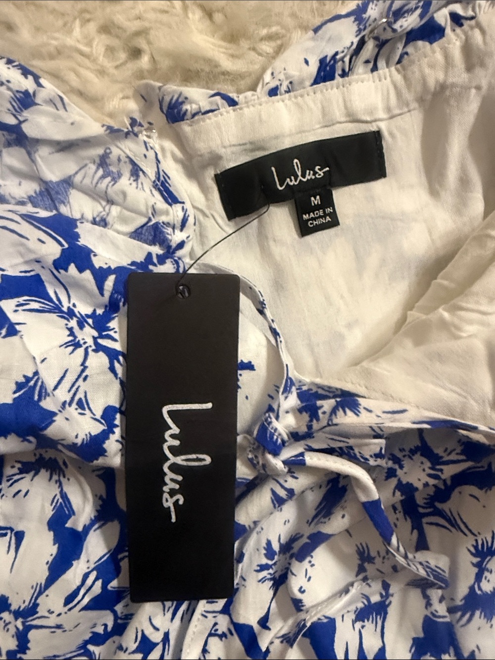 Lulu's White & Blue Floral Ruffle Dress - Picture 2 of 3